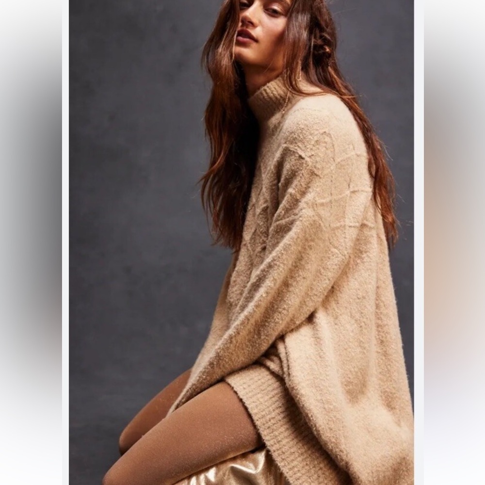 Free People Jaci Beige Mock Neck Sweater Dress
